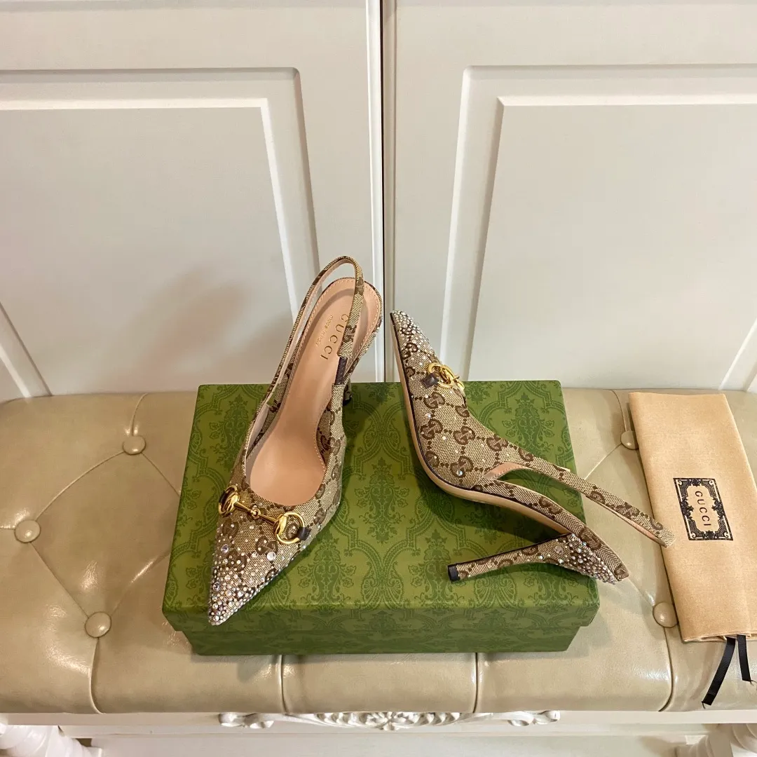 👟👟Ex-factory price 660👟👟, Gucci high heels, original canvas embellished with bright crystals, sheepskin lining, leather outsole, size 35-40 (41 customized, non-refundable)